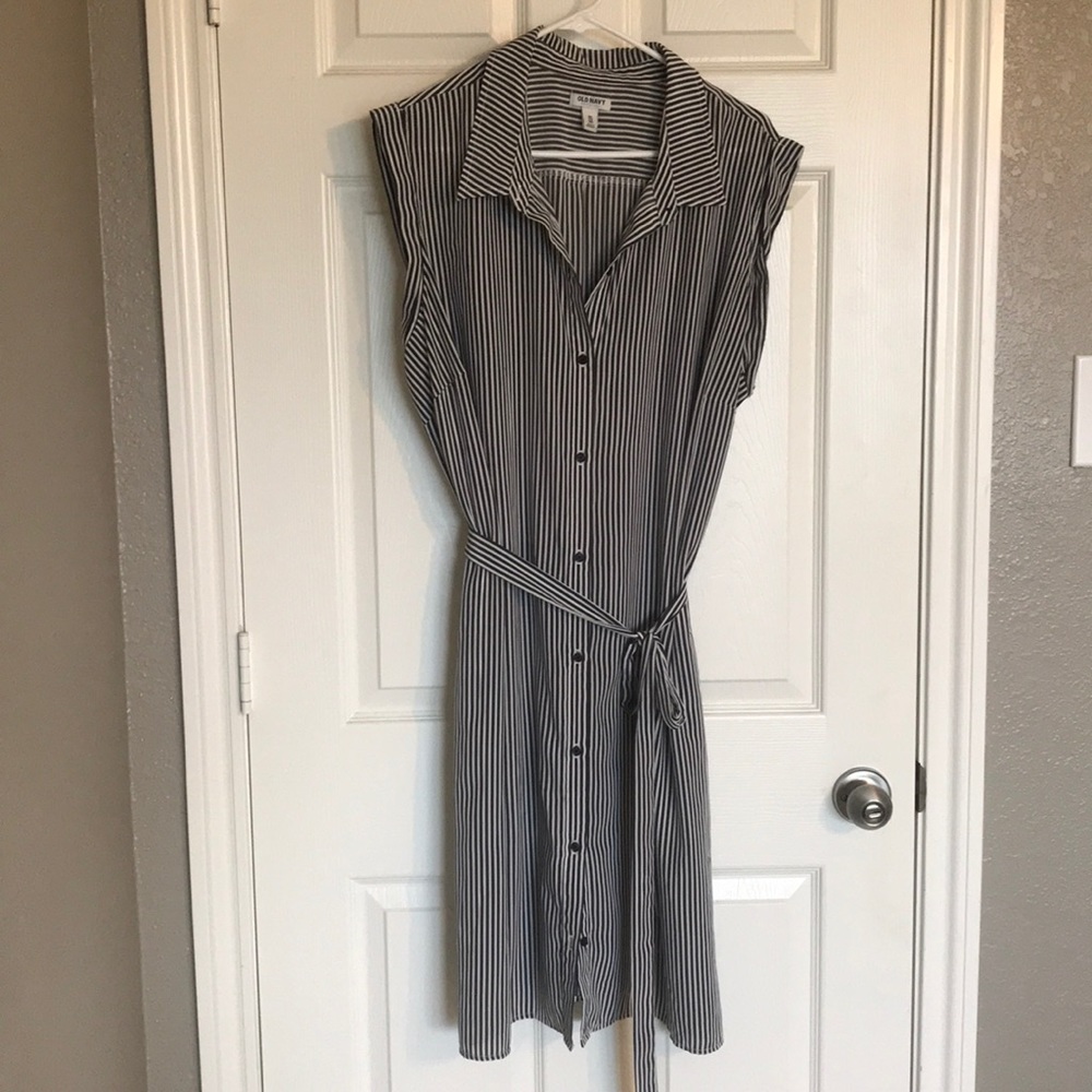 Striped shirt dress with tie belt
